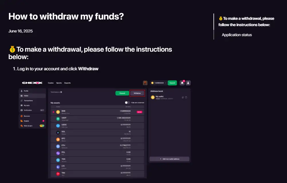 ภาพประกอบ flow การถอนคริปโตจาก CHEXX ไปยัง wallet